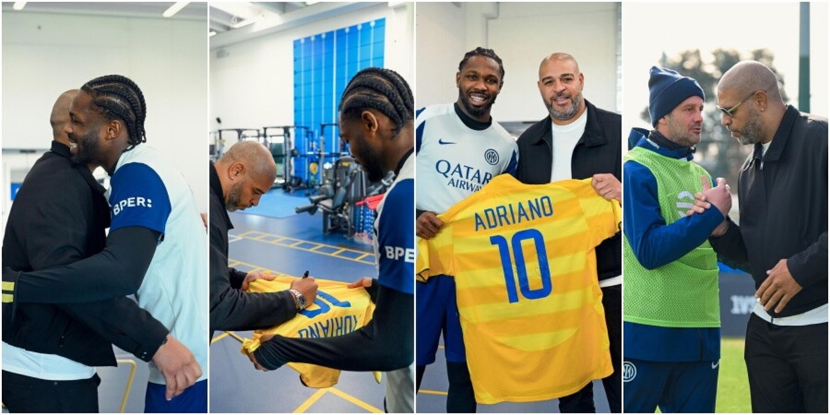 Thuram incontra il suo idolo Adriano: la reazione di Chivu alla sorpresa dell'Inter è virale