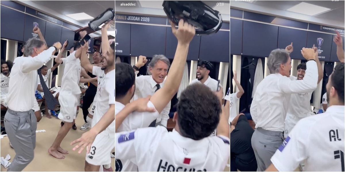 Mancini, balli sfrenati nello spogliatoio per il campionato con l'Al-Sadd e la vittoria in coppa con Inzaghi