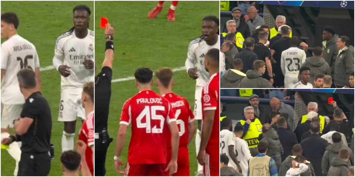 Real Madrid eliminato dal Bayern Monaco e furioso per il rosso a Camavinga: arbitro accerchiato, espulso Guler