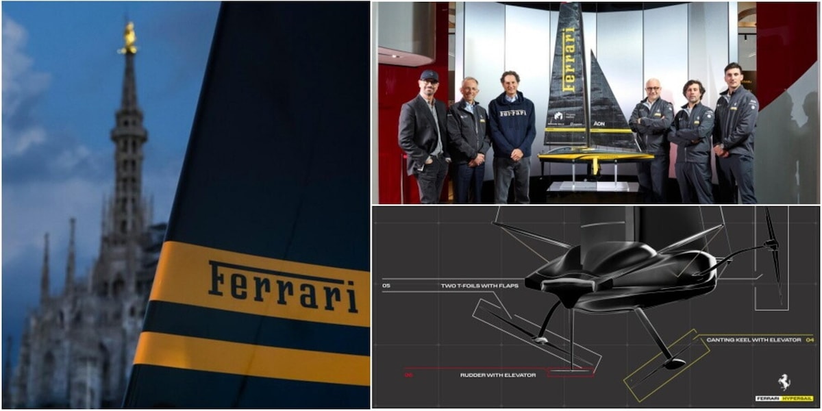 Ferrari svela la livrea gialla di Hypersail: il monoscafo oceanico presentato alla Milano Design Week