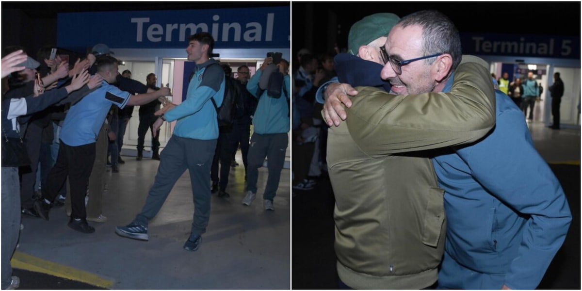 Motta eroe pararigori, festa Lazio a Fiumicino: l'accoglienza dei tifosi