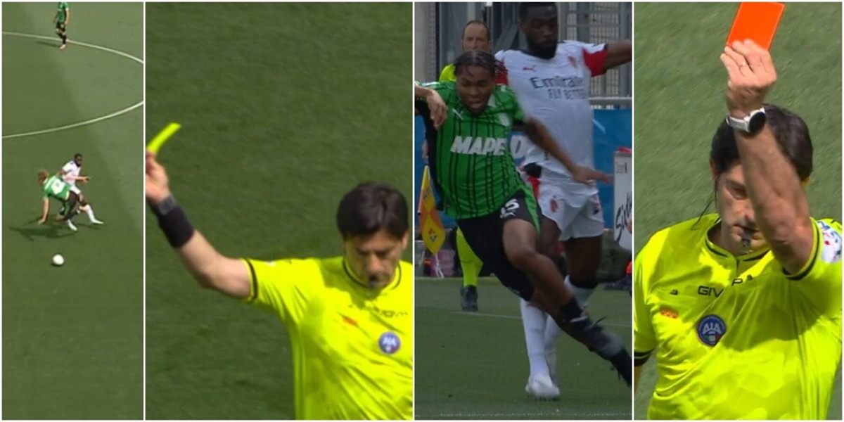 Follia Tomori, due gialli in un quarto d'ora: lascia il Milan in inferiorità numerica contro il Sassuolo al 24'