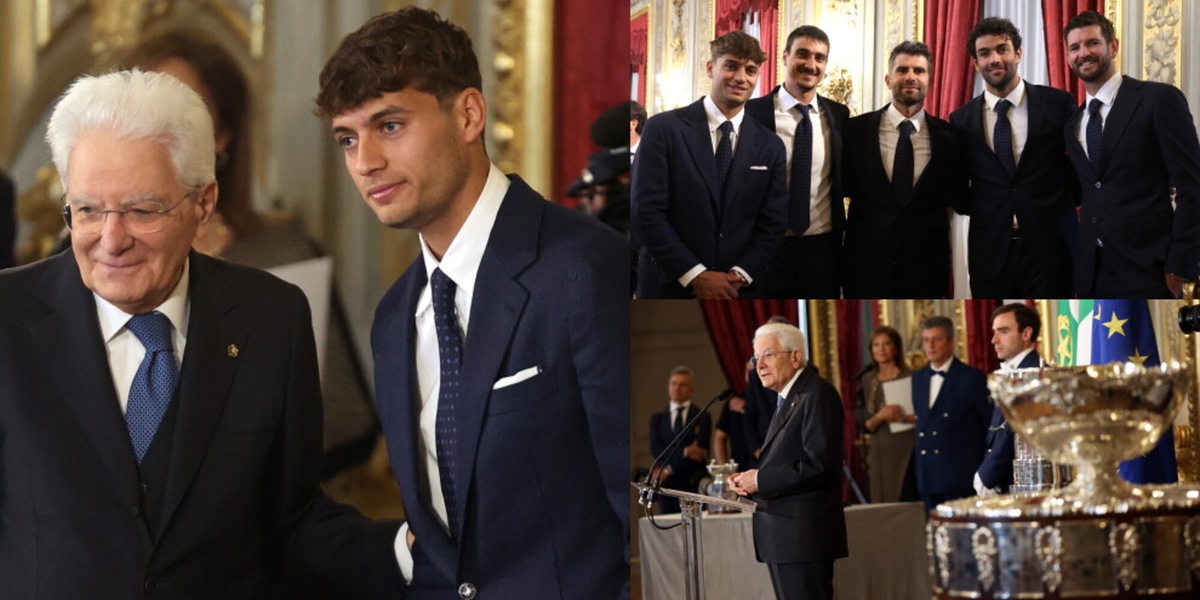 I vincitori della Coppa Davis ricevuti al Quirinale: Cobolli e gli altri azzurri insieme a Mattarella