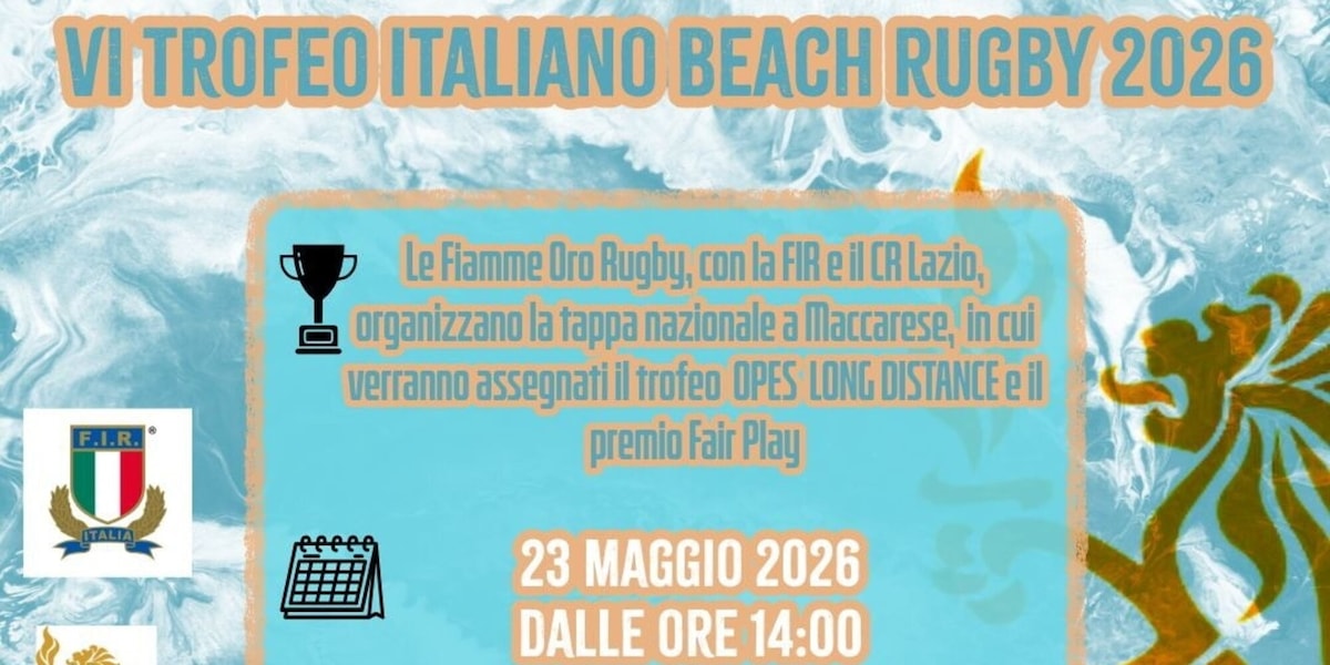Beach Rugby 2026, tutto pronto per la tappa a Maccarese