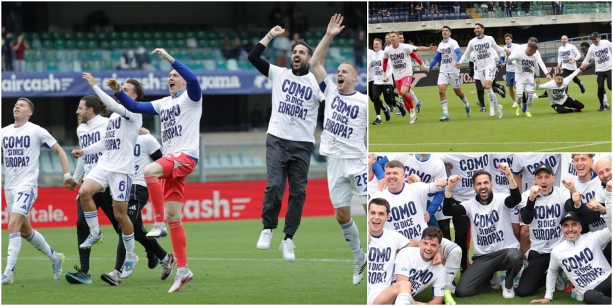 Il Como e la maglia speciale per l'Europa: tutte le foto della festa al Bentegodi di Fabregas e i giocatori