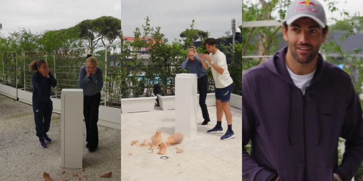 Internazionali d'Italia, il vaso storico va in frantumi ma è tutto uno scherzo: le reazioni dei tennisti sono tutte da ridere