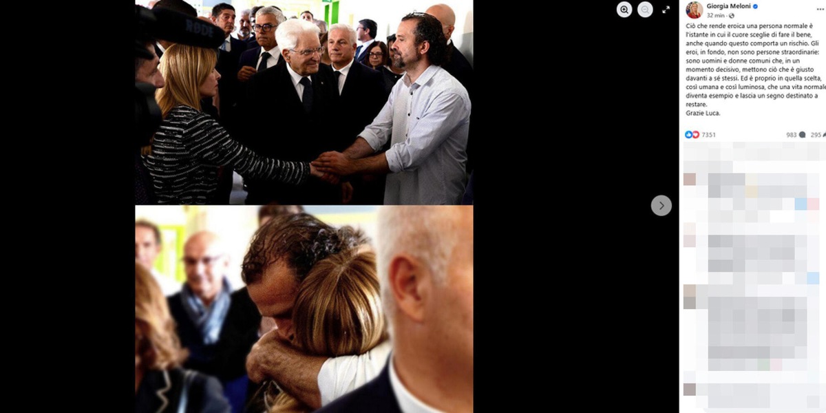 Meloni ringrazia Signorelli, eroe è chi sceglie il bene anche quando è rischioso