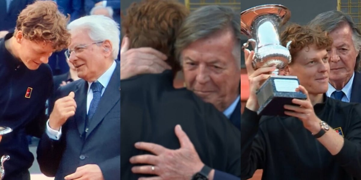 L'abbraccio con Panatta e le risate con Mattarella: la premiazione speciale di Sinner agli Internazionali d'Italia