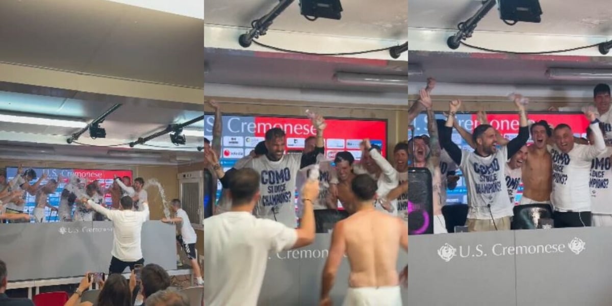 I giocatori interrompono la conferenza di Fabregas: la festa pazza del Como per la Champions