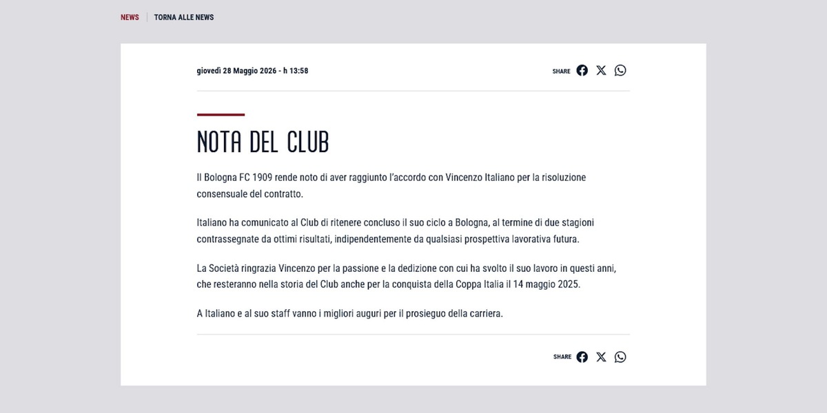 Ufficiale: Bologna-Italiano, è addio