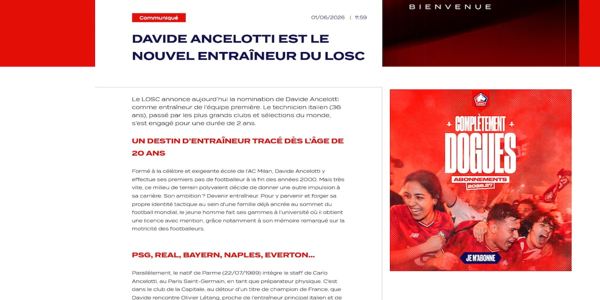 Ufficiale: Davide Ancelotti è il nuovo allenatore del Lille