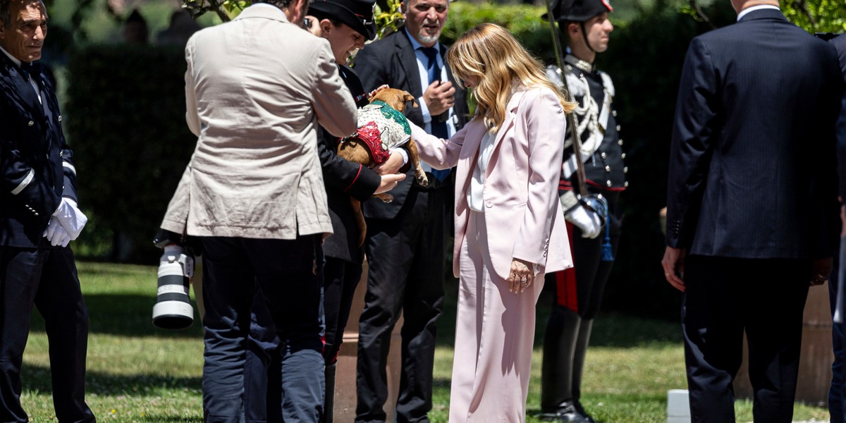 Per Meloni foto ricordo con Briciola, la cagnetta mascotte dei carabinieri