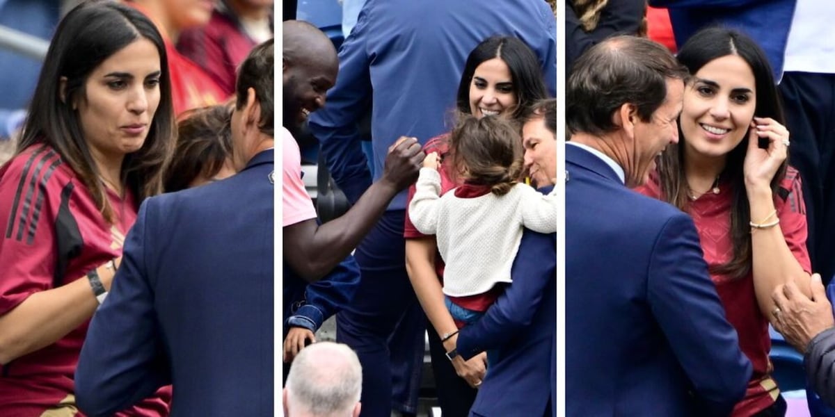Rudi Garcia dolcissimo con Francesca Brienza e la figlia dopo la vittoria del Belgio. E quando arriva Lukaku la piccola...