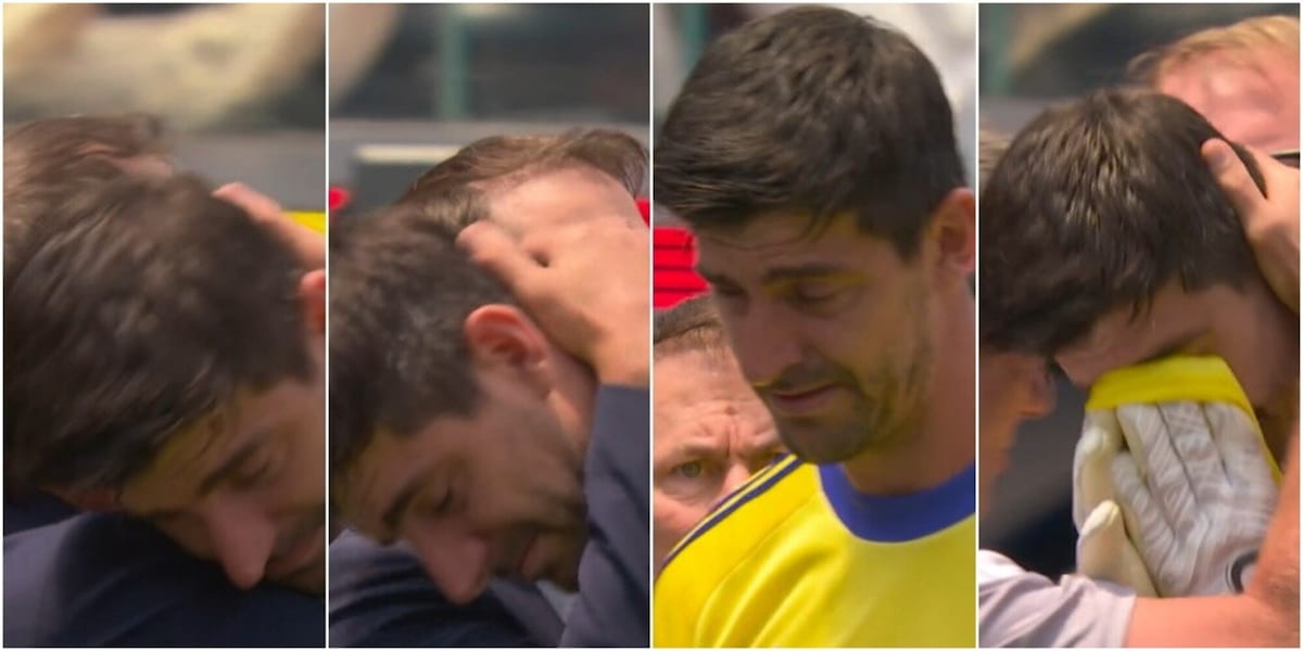 Courtois si fa male in Spagna-Belgio ed esce in lacrime: Garcia lo abbraccia ma è inconsolabile