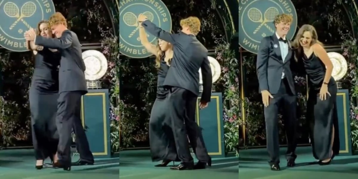 Sinner si scatena nel ballo dei campioni di Wimbledon: le foto dal palco con Noskova
