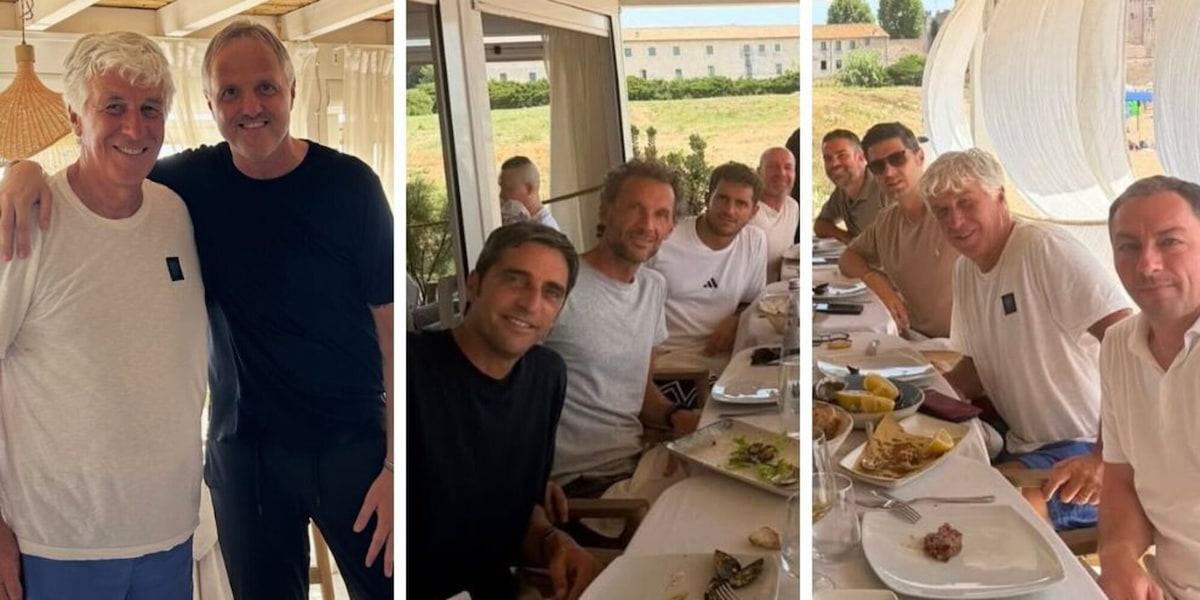 Gasperini e D'Amico, pranzo al mare (con telefono) insieme allo staff: ecco chi c'era