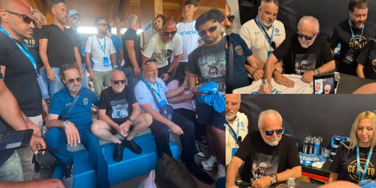 De Laurentiis in mezzo ai tifosi del Napoli tra selfie e autografi