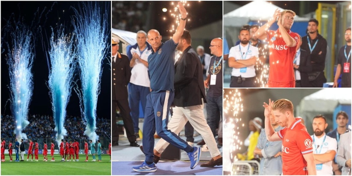 Napoli, che festa a Castel di Sangro per la presentazione: fuochi d'artificio prima dei gol con l'Aris