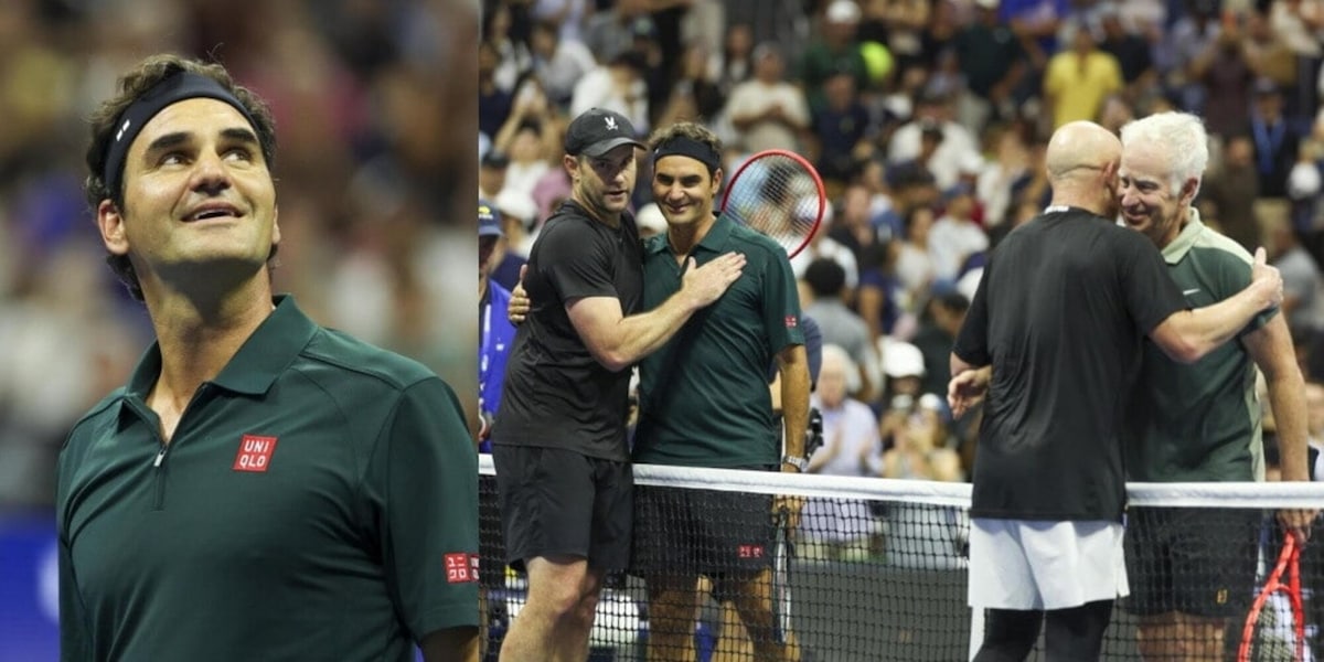Federer dà spettacolo agli Us Open: in campo con McEnroe, Agassi e Roddick
