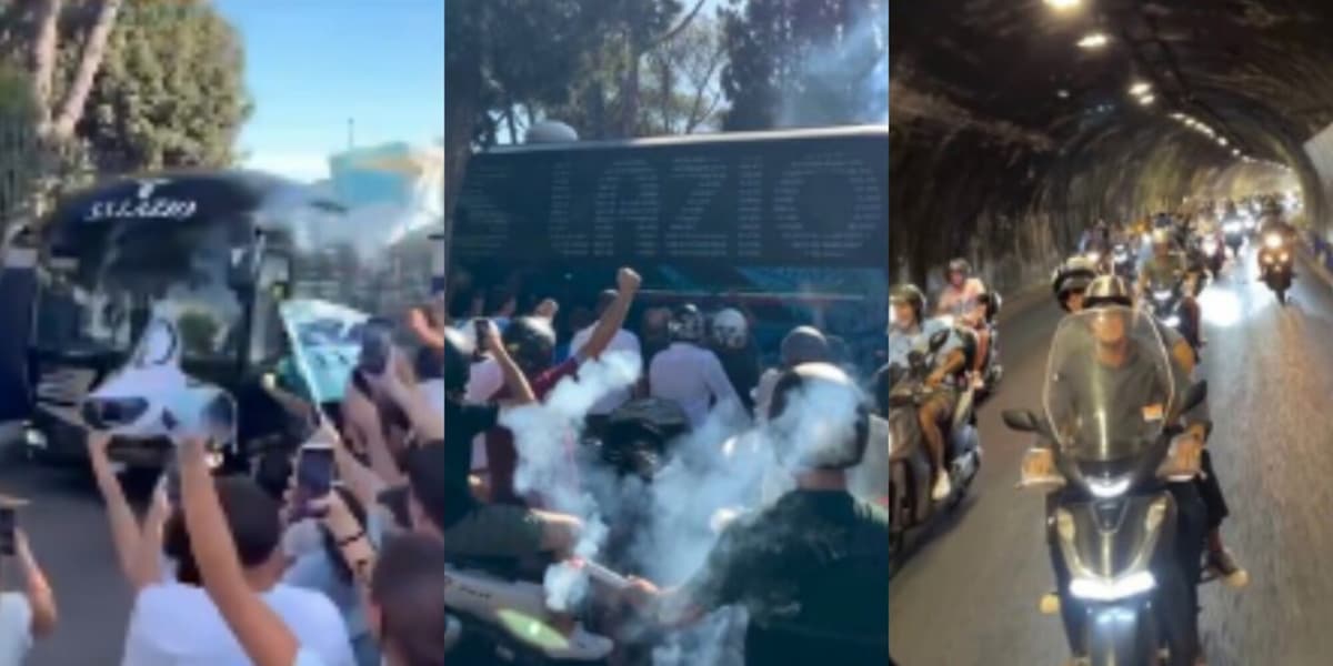 La Lazio accompagnata dai suoi tifosi verso l'Olimpico: il sostegno alla squadra per la sfida contro il Milan