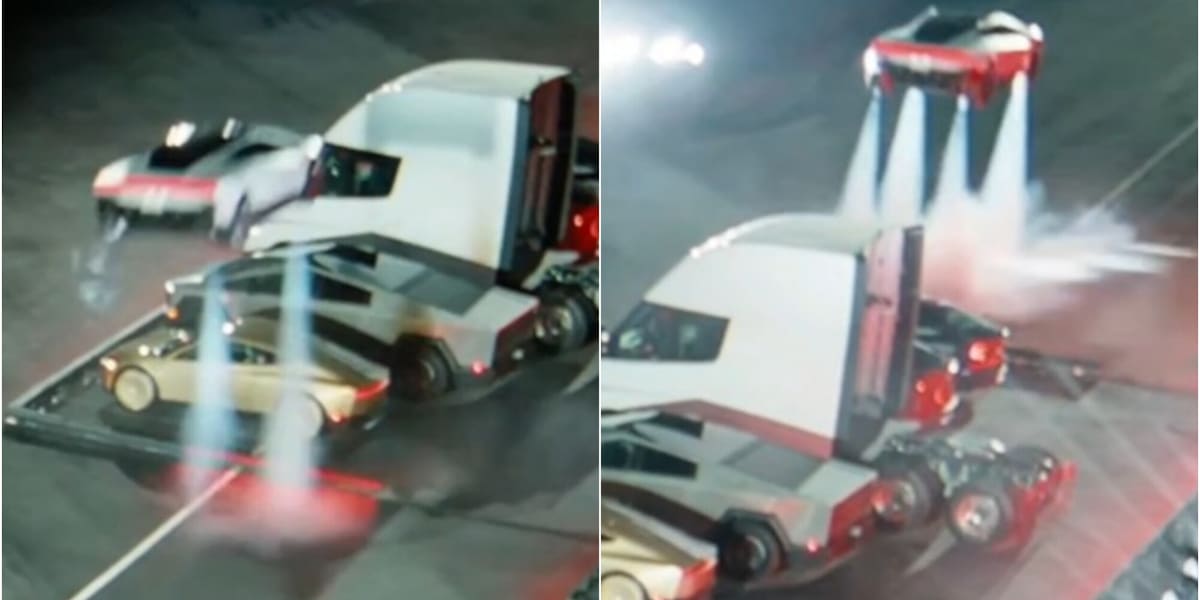 La Tesla volante supera un tir: l'angolazione di un video virale lascia senza parole