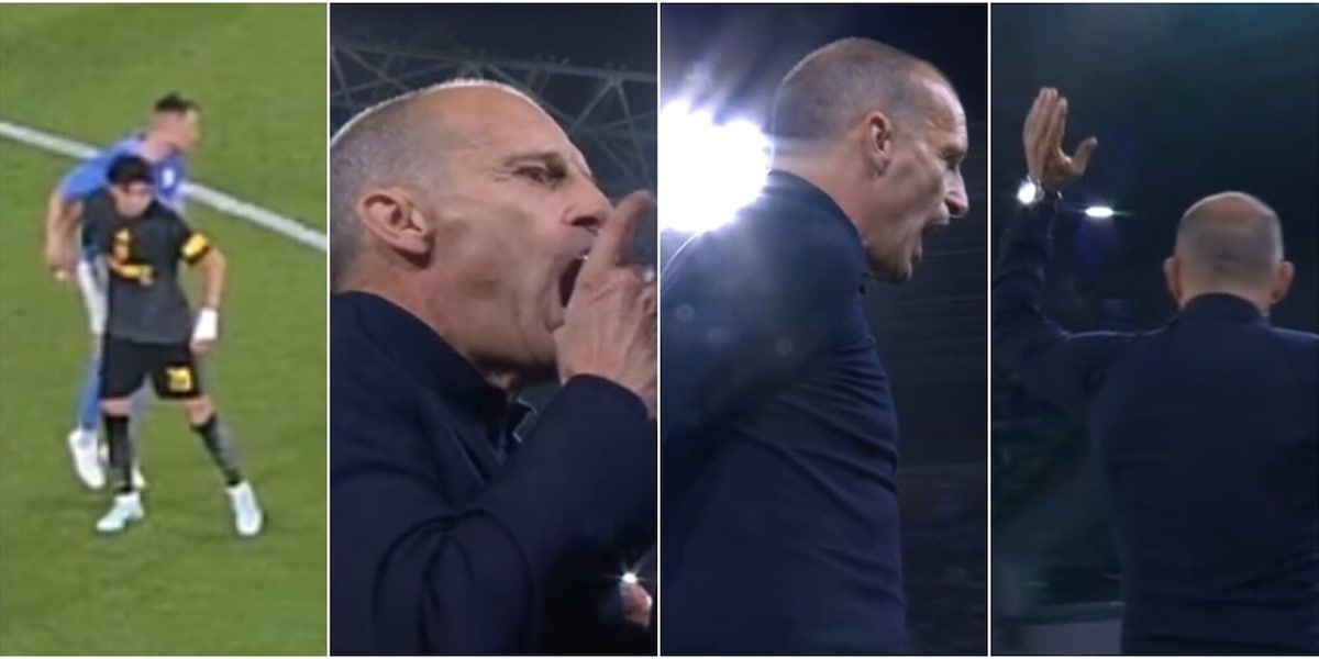 FOTO Il Napoli protesta per un fallo sul gol di Balerdi, furia Allegri: cosa è successo nel finale di Napoli-Roma