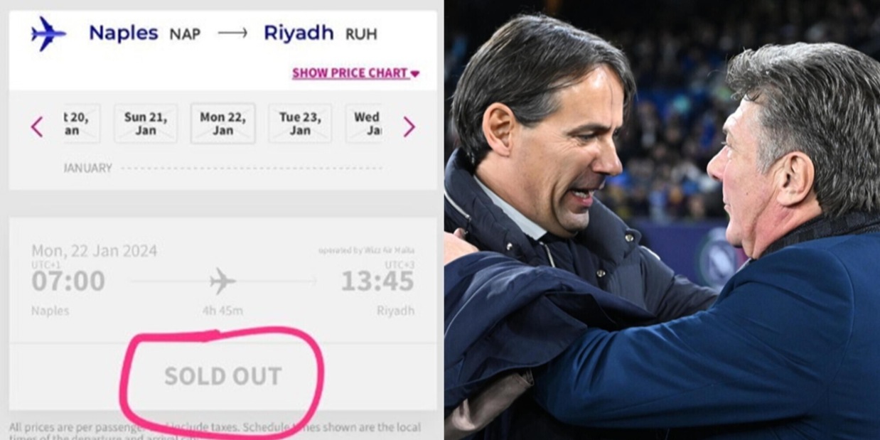 Super Cup, sold-out flights for the Napoli-Inter final