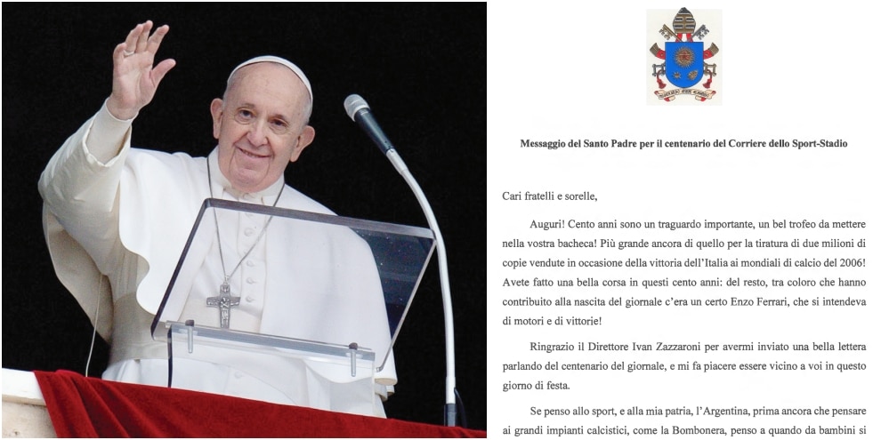 Quel messaggio di Papa Francesco per i cento anni del Corriere dello Sport: le parole che toccano il cuore