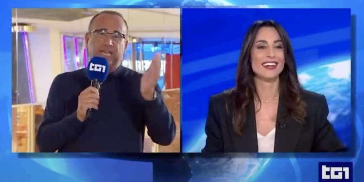 Carlo Conti e la sopresa in diretta a Giorgia Cardinaletti: "Vuoi condurre con me Sanremo?" VIDEO