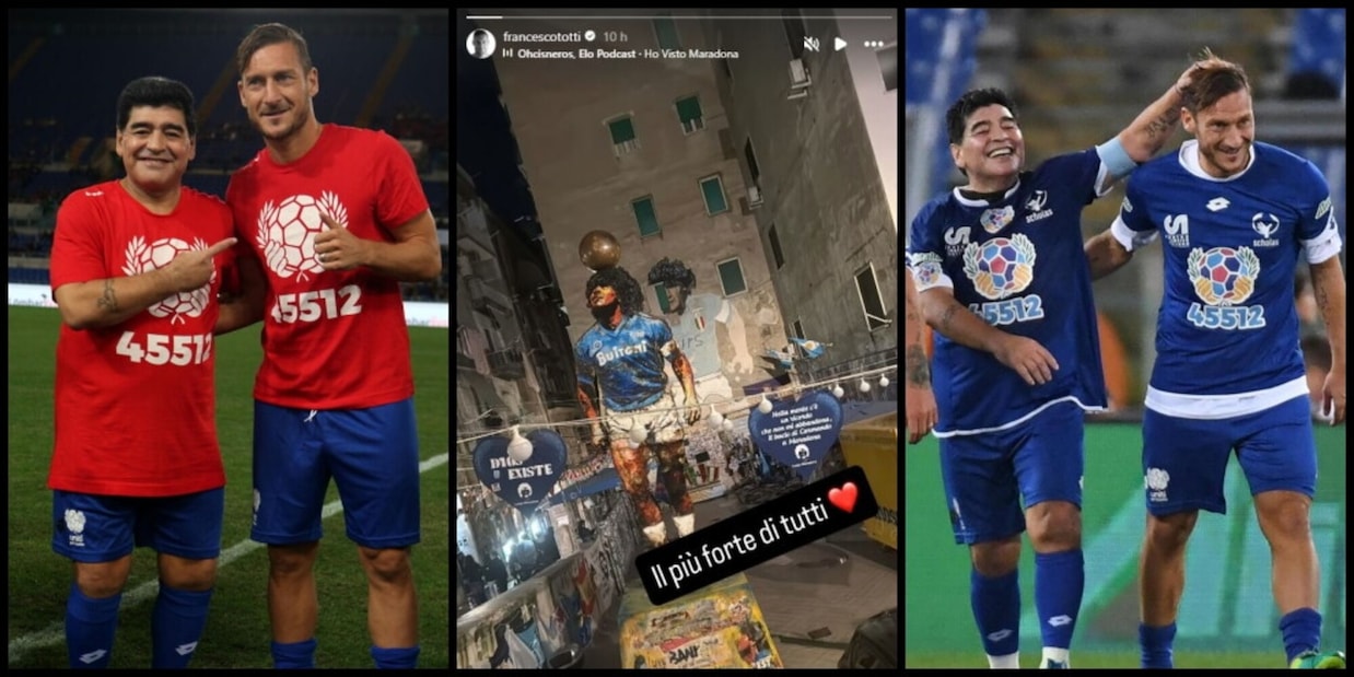 Totti a Napoli nella notte, omaggio a Diego: "Il più forte di tutti"
