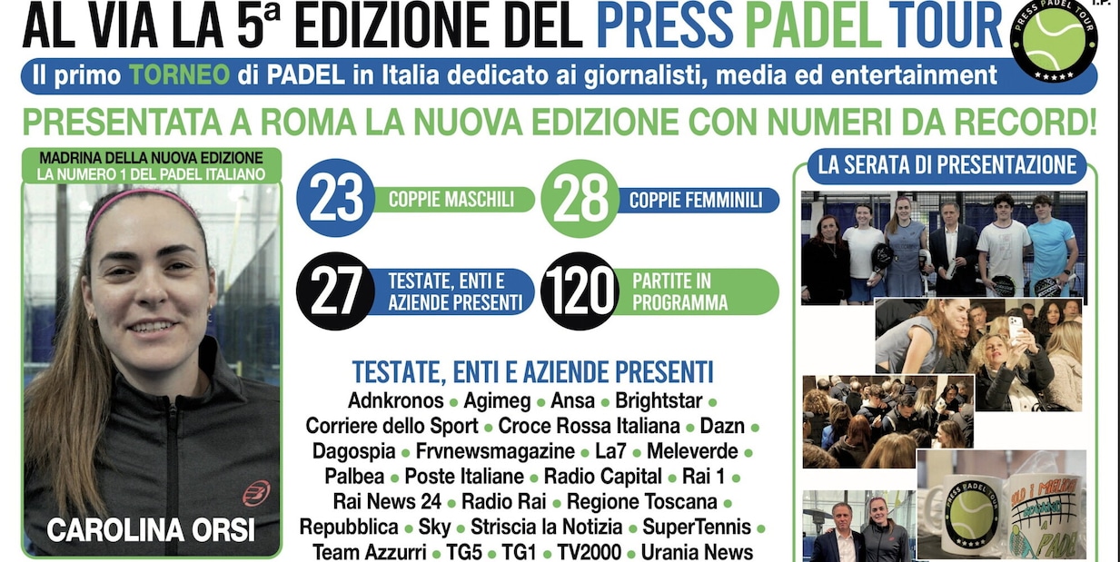 Press Padel Tour, a Roma al via la quinta edizione