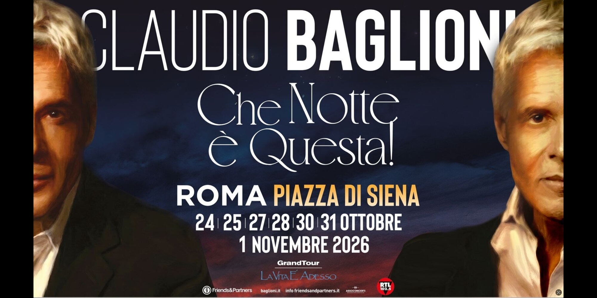 A Roma una settimana di concerti con Claudio Baglioni