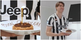 Juve, torta per Vlahovic: candelina per il "primo compleanno"