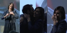 Flavia Pennetta e l'imprevisto sul palco: Fabio Fognini la sorprende e lei reagisce così