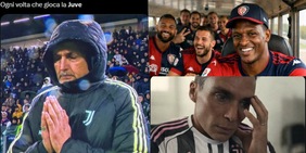La Juve "prega", il Cagliari fa il colpaccio: social scatenati tra meme e ironie