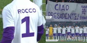 Fiorentina, la maglia speciale e l'emozione per il ricordo di Commisso: le immagini