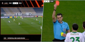 Mancini espulso in Panathinaikos-Roma, Var decisivo: la fotosequenza del fallo