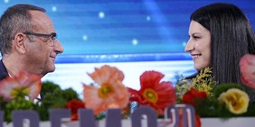 Laura Pausini e Carlo Conti in lacrime prima di Sanremo. Poi la battuta sulla Fiorentina: "Quest'anno..."