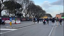 Bologna-Roma, l'arrivo dei pullman al Dall'Ara
