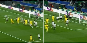 Cose che si vedono raramente nel calcio: la doppia traversa con lo stesso tiro in Sporting-Bodo, fotosequenza