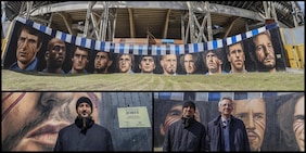 Da Zoff a Koulibaly, passando per Hamsik e Cavani, fino all'immancabile Maradona. Presentato il murale di Jorit all' esterno dello stadio