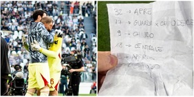 Pinsoglio corre da Di Gregorio con il bigliettino dei rigoristi del Genoa: come quello di Donnarumma, ma stavolta ha funzionato