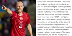 Eriksen, il messaggio dopo il nuovo malore: "Sto bene, il recupero è già cominciato"