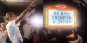 La folle notte di festa di Zverev dopo il trionfo agli Us Open: champagne a fiumi e un tabellone luminoso...