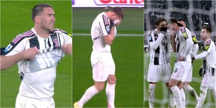 Vlahovic in lacrime per l'infortunio in Juve-Cagliari: i compagni lo consolano, fotosequenza