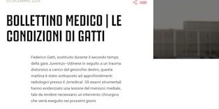 Juve, infortunio per Gatti: 2025 terminato per il difensore