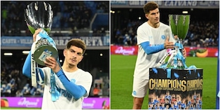 Il Napoli porta in campo la Supercoppa italiana: Di Lorenzo la mostra ai tifosi