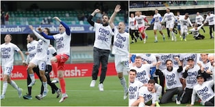 Il Como e la maglia speciale per l'Europa: tutte le foto della festa al Bentegodi di Fabregas e i giocatori
