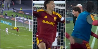 La corsa sfrenata, l'abbraccio con Gasperini, gli schiaffi di Mancini: il primo gol di Lulli con la Roma è una festa