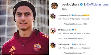 Dybala, post d’amore alla Roma per spegnere le voci d’addio: Oriana e Soulé commentano così